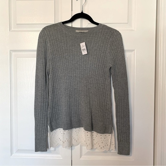 NWT Loft Light Weight Sweater with Eyelet Lace Detail at Bottom - Picture 1 of 7